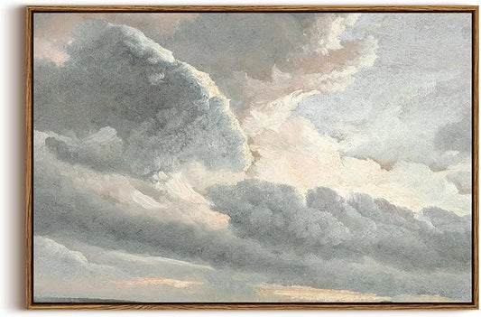 InSimSea Framed Canvas Wall Art Vintage Decor, Large Landscape Wall Art, Study of Clouds Painting, French Country Modern Farmhouse Decorations, Rustic Wall Decor for Living Room Bedroom, 20"x30"