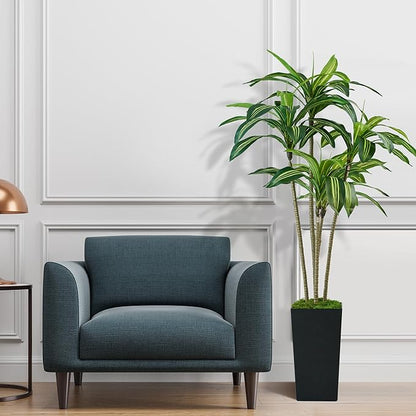 Artificial Dracaena Tree 5FT, Faux Tree with Black Tall Planter, Fake Yucca Tree Tall Faux Plants Indoor, Floor Plant for Home Office Living Room Garden Decor Outdoor, Housewarming Gift