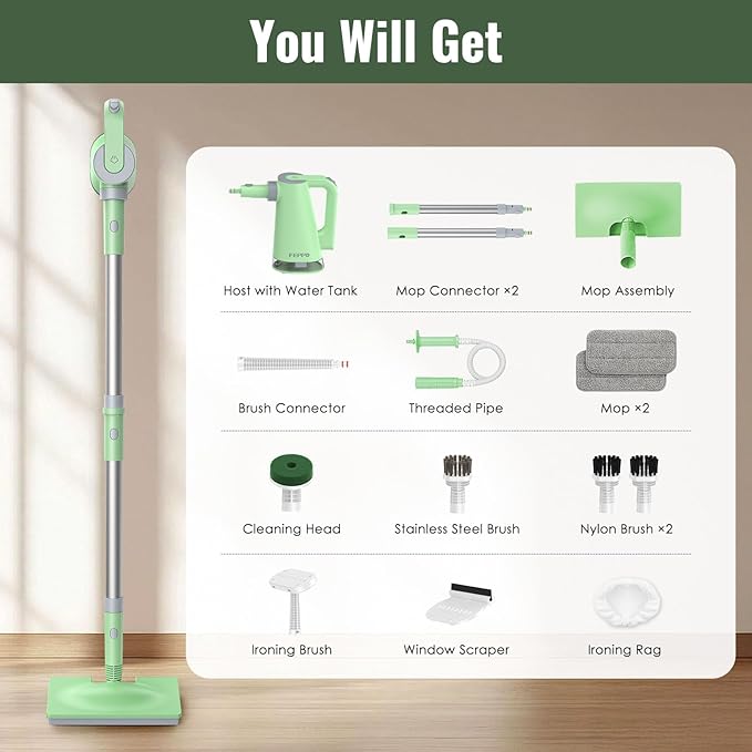 FEPPO Steam Mop & Detachable Handheld Steam Cleaner for Home and Floor Cleaning,15s Heat-Up, 230°F Steamer for Deep Cleaning with Multi-purpose Attachments Hardwood Floors, Tile, Grout,