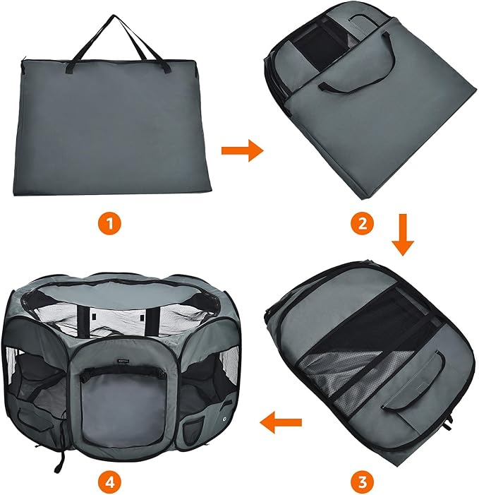 Amazon Basics Portable Soft Pet Dog Octagonal Travel Playpen, Large (45 x 45 x 24 inches), Grey