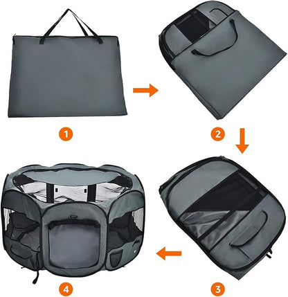 Amazon Basics Portable Soft Pet Dog Octagonal Travel Playpen, Large (45 x 45 x 24 inches), Grey