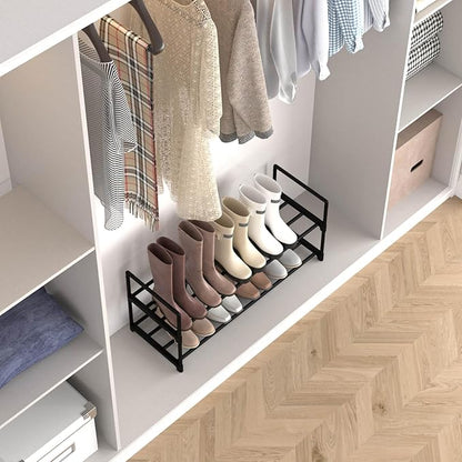 2 Tier Metal Shoe Rack,Adjustable Shoe Shelf Storage Organizer,Stackable Boot & Shoe Storage,for Entryway,Hallway,Closet,Black