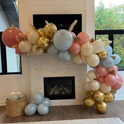 Gender Reveal Balloons, 12 Inch Dusty Pink Blue White Sand and Gold Balloons for Boho Neutral Baby Shower Birthday Party Boy or Girl Gender Reveal Decorations