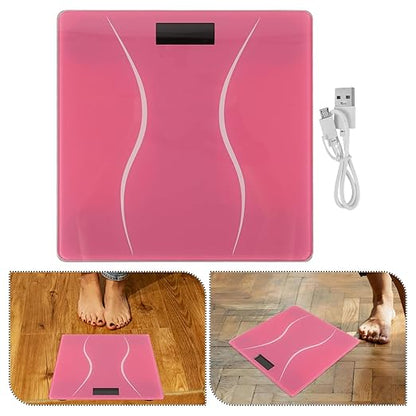 Rechargeable Digital Bathroom Scale for Body Weight High Accuracy Household Weight Scale with Sleek Design for Family Use in Bathroom Bedroom Pink Accent