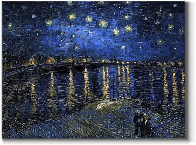 Wexford Home Home Decor Landscape Canvas Wall Art Abstract Floral Painting Modern Pictures Artwork Decoration for Living Room Kitchen Bathroom Office, Ready to Hang, starry night over rhone, 32x48