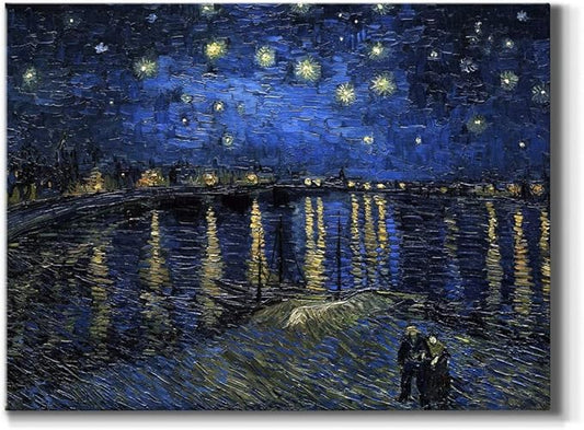 Wexford Home Home Decor Landscape Canvas Wall Art Abstract Floral Painting Modern Pictures Artwork Decoration for Living Room Kitchen Bathroom Office, Ready to Hang, starry night over rhone, 32x48