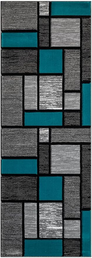 Ultra Soft Area Rug - Modern Abstract Design for Living Room & Bedroom - Foldable, Stain Resistant, Easy to Clean - (8x11, Turquoise)