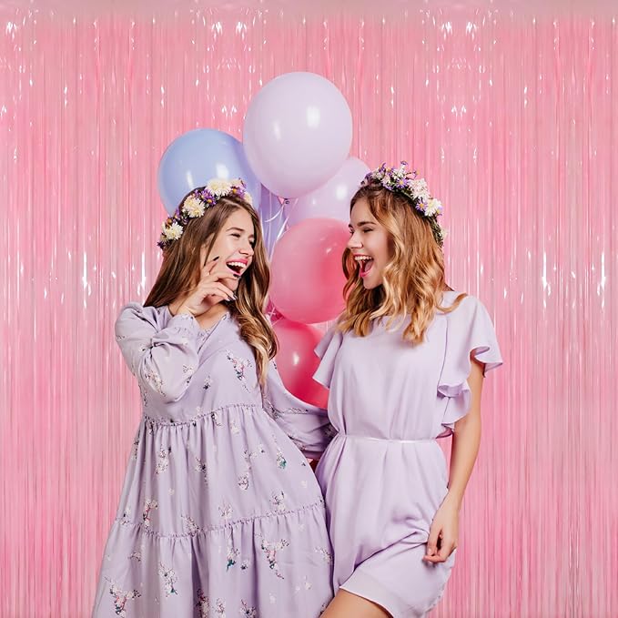 GOER 3.2 ft x 8.2 ft Foil Fringe Curtains Party Photo Backdrop Party Streamers for Birthday,Graduation,New Year Eve Decorations Wedding Decor(4 Packs,Candy Pink)