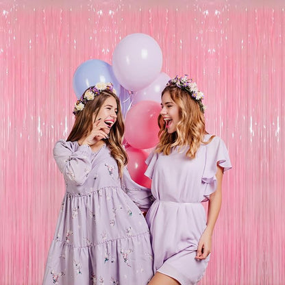 GOER 6.4 ft x 8.2 ft Foil Fringe Curtains Party Photo Backdrop Party Streamers for Birthday,Graduation,New Year Eve Decorations Wedding Decor(2 Packs,Candy Pink)