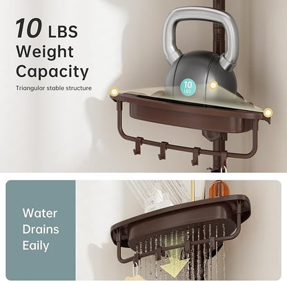 Corner Shower Caddy Tension Pole Brown Shower Caddy 18/8 Stainless Steel Rustproof 4 Tier Adjustable Shower Organizer Bathroom Shelves Storage Rack 32-122inch