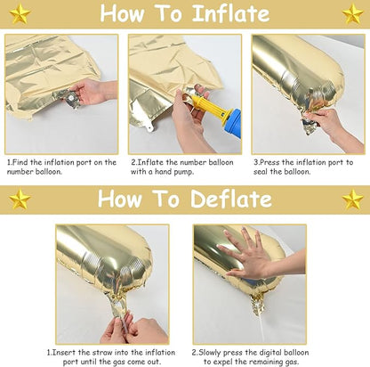 40'' Champagne Gold Number 7 Balloon, Self Inflating Foil Number Balloons Set 0-9, Light Gold Digital 7 Helium Balloon for Girls Boys 7th Birthday Graduation Party Decorations Anniversary Supplies