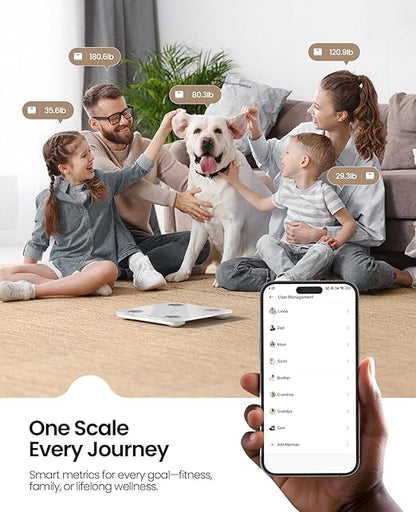 Scale for Body Weight, Digital Smart Bathroom Weight Scale BMI Weighing Bluetooth Body Fat Scale, 20 Body Composition Analyzer with App, 10.2", 400 lbs, White