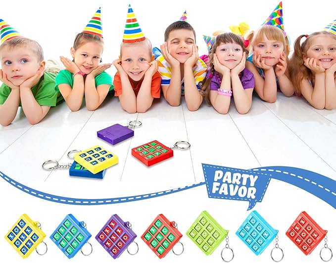 Honoson 64 Pcs Tic Tac Toe Game Keychain Party Favors Birthday Goodie Bags Valentines Stocking Stuffers Plastic Keyholders Mini Backpack for Teens Student Classroom Exchange Prizes Valentines Day Gift
