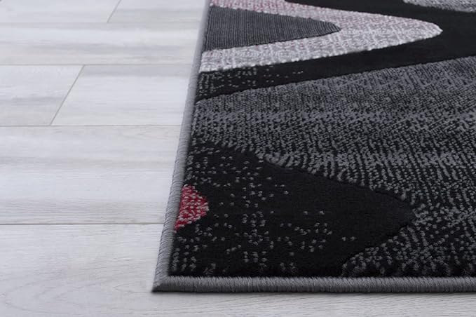 Allstar 8x10 Red and Grey Wave Pattern Modern Area Rug (7' 9" x 9' 8")