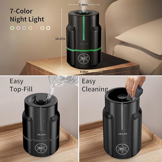 6L Humidifiers for Bedroom, 60H Runtime 26 dB Quiet Supersized Cool Mist Air Humidifiers for Large Room, Baby Nursery, Plant, Indoor, Night Light, Easy to Clean, Precise Humidity Control
