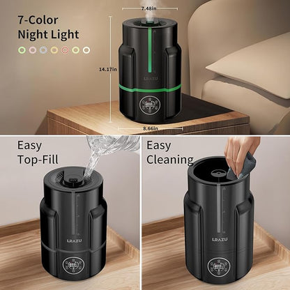 6L Humidifiers for Bedroom, 60H Runtime 26 dB Quiet Supersized Cool Mist Air Humidifiers for Large Room, Baby Nursery, Plant, Indoor, Night Light, Easy to Clean, Precise Humidity Control