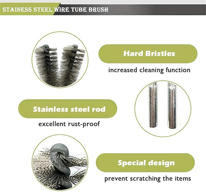 6pcs Pipe Cleaning Brush Set Stainless Steel Bristles, Stainless Steel Pipe Brush for Auto Parts,Tubes, Etc. (2/5"(10mm))