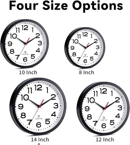 Atomic Wall Clock 14 Inch, Modern Clock Battery Operated Classic Analog Decorative for Kitchen, Living Room, Office, Bedroom, Bathroom (Black)