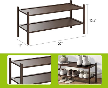 BMOSU 2-Tier Bamboo Shoe Rack Premium Stackable Shoe Shelf Storage Organizer for Hallway Closet Living Room Entryway Organizer(Brown)