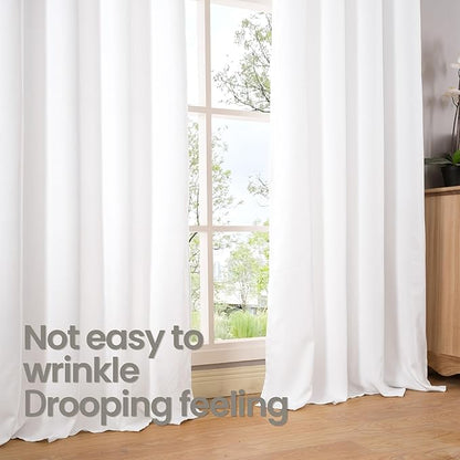 BGment 102 Inch Long White Linen Curtains for Living Room 2 Panels, Thick Textured Privacy Floor Length Window Drapes for Bedroom Farmhouse Light Filtering Grommet Top, Each 52 Inch Wide