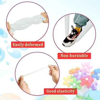 KAWKALSH 260 Balloons White Twisting Animal Balloon Thickening Latex Modeling Long Magic Balloon for Animal Model Skinny Clown Christmas Birthday Wedding Party Garland Decorations 100pcs