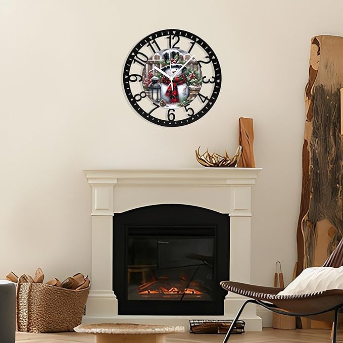 Wall Clock 10 Inch Silent Non-Ticking Modern Clocks Battery Operated - Analog Small Classic for Office, Home, Living Room,Bathroom, Kitchen, Bedroom, School,Snowman Clock