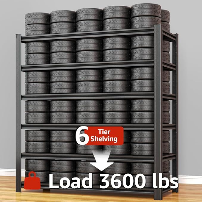 Extra Big/Large 55.12"Wide Father&I Industrial 6-Shelf-Rack Tall Heavy-Dudy Metal/Steel Adjustable Garage Bin Storage Shelving Stand Shelves Units/System for Shed, 84" H*55.12W * 24" D, Black