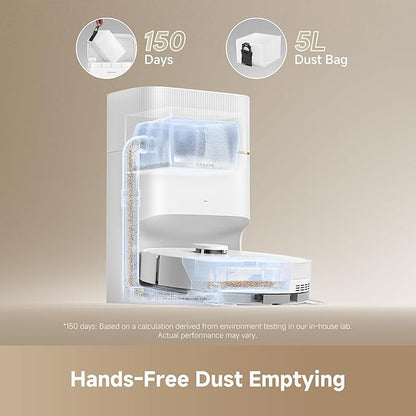DREAME D20 Pro Plus Robot Vacuum, 13,000Pa Suction, DuoBrush for Pet Hair, Corner Cleaning, Self Emptying, LDS Navigation Laser Avoidance, Vacuum Mop, Hard Floors&Carpets, 5,200mAh Battery White