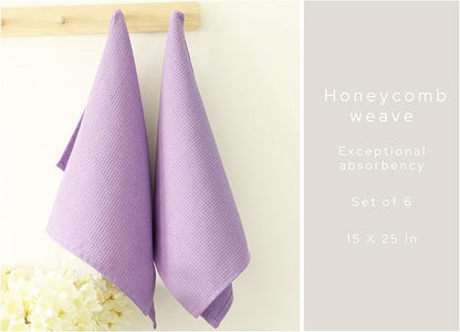 PurpleEssences Waffle Weave Kitchen Towel, 100% Cotton - 15 x 25 Inches, with Hanging Loop Ultra Soft Absorbent Quick Drying Dish Cloth, Tea and Hand Towels, 6 Pack - Fall Thanksgiving - Lavender