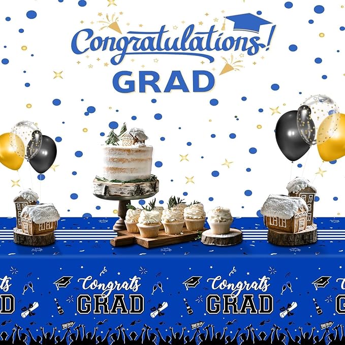 chiazllta Graduation Party Decorations Gongrats Grad Tablecover Graduation Tablecloths for 2025 Graduation Party Supplies Class of 2025 Party Supplies Large Size Plastic 54"x108" （Blue）