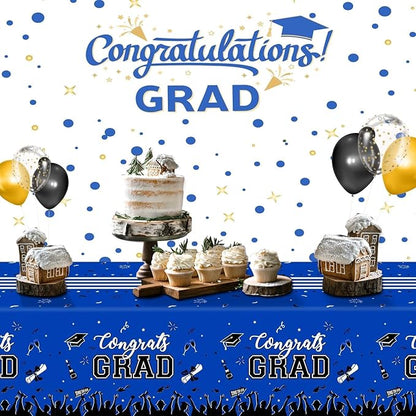 chiazllta Graduation Party Decorations Gongrats Grad Tablecover Graduation Tablecloths for 2025 Graduation Party Supplies Class of 2025 Party Supplies Large Size Plastic 54"x108" （Blue）