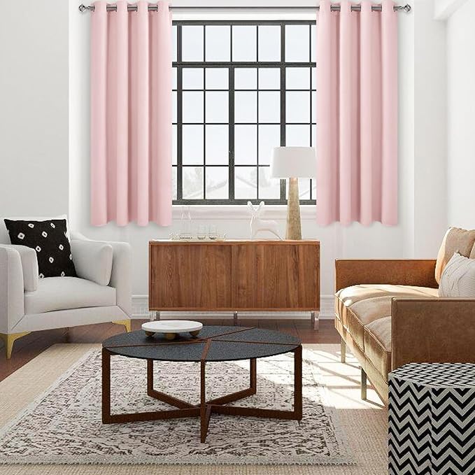 DWCN Blush Pink Curtains 45 Inches Long for Bedroom, Spring Blackout Curtain for Living Room 2 Panels Set, Solid Grommet Drapes for Girls Room, 38W x 45L