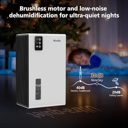 NineSky Dehumidifier for Home, 95 OZ Water Tank, (1000 sq.ft) Dehumidifiers for Bathroom Bedroom Basement with Auto Shut Off,7 Colors LED Light (White)