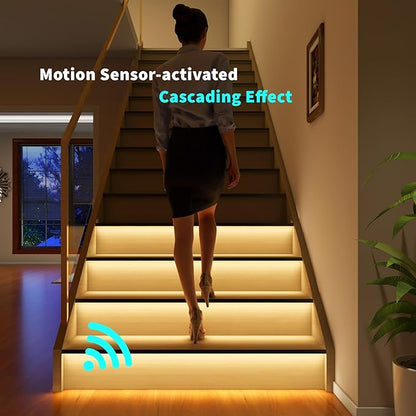 Intelligent Motion Sensor Led Stair Lights Indoor, Interior Lights for Stairs, 40Inch Length (100cm) cuttable and Versatile LED Step Lights(Warm Yellow 3000K, 16 Stairs)