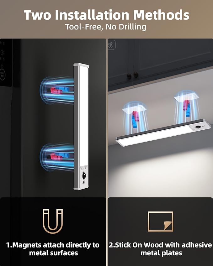 EZVALO Under Cabinet Lighting with Charging Station, Rechargeable Motion Sensor Light Indoor, Dimmable Closet Lights Wireless, 5700K, Motion Activated Under Counter Lights for Kitchen,Pantry(3 Pcs)
