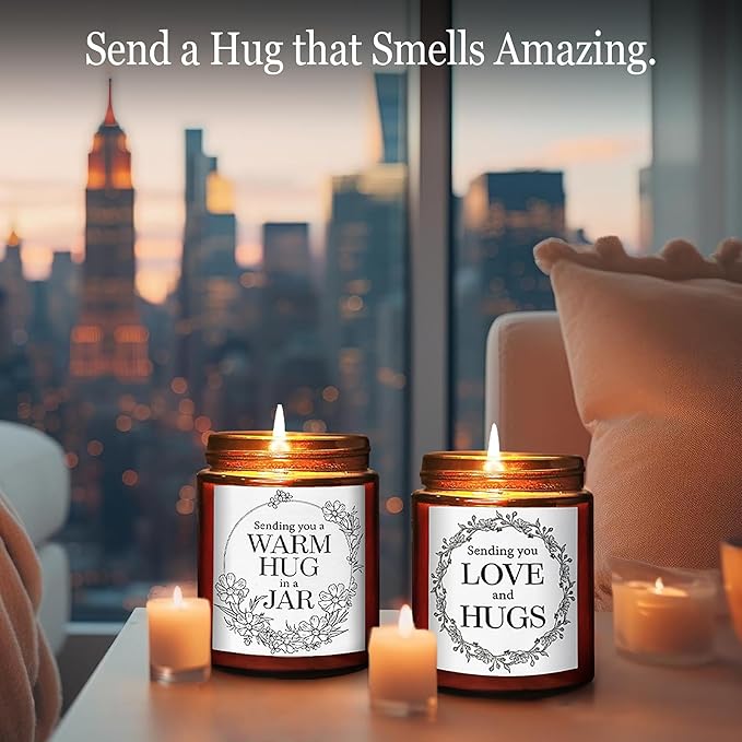 Sending You Love & Hugs Gift Candles - Relaxing Candles for Women Stress Relief - Gift for Her, Best Friend, Bestie, Sister, Wife, Daughter, Mom - Jasmine Natural Soy Calming Candle for Home