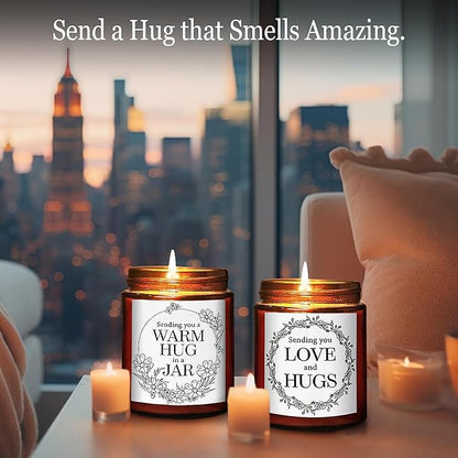 Sending You Love & Hugs Gift Candles - Relaxing Candles for Women Stress Relief - Gift for Her, Best Friend, Bestie, Sister, Wife, Daughter, Mom - Jasmine Natural Soy Calming Candle for Home