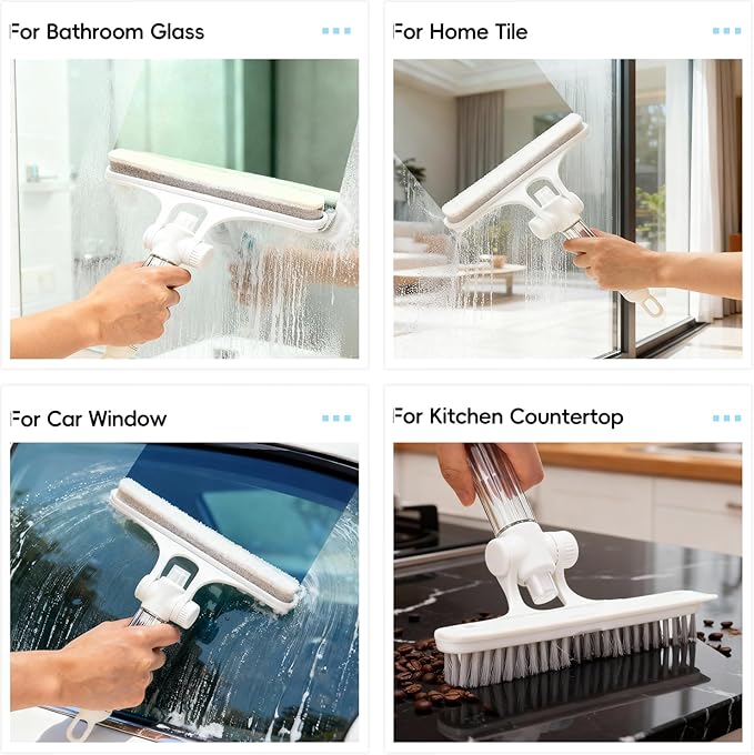 8.27" Wide Spray Squeegee, All-Purpose Shower Squeegee with Sprayer for Glass Doors, Squeegee for Shower Glass with Hook, Window Squeegee with Sprayer for Home (White)