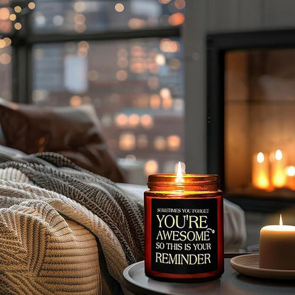 Inspirational Gift Candles for Women Men - Birthday, Appreciation, Thank You, Relaxing Gift for Her Friend Coworker Sister Son - You're Awesome Natural Soy Mahogany Teakwood Candle for Home