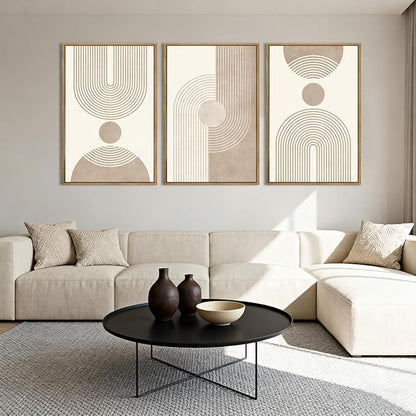 BINCUE Neutral Abstract Wall Art Beige Large Wall Decor Boho Mid Century Modern Artwork Art Print for Living Room Bedroom Office 24"x36" Set of 3 Gift