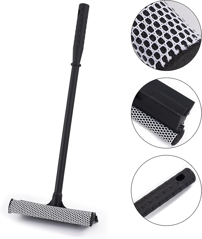 Matthew Cleaning All Purpose Window Squeegee Window Cleaner Tool,Car Squeegee Windshield Cleaning Sponge and Rubber Squeegee,2-in-1 Window Cleaner Sponge(8'') and Soft Rubber with Pole 20’’(12Pack)