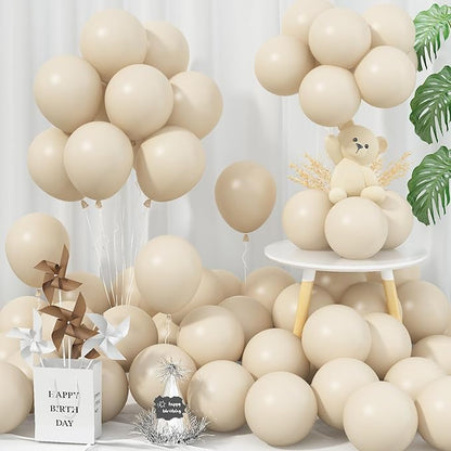 White Sand Balloons 5 Inch, 60 Pcs Small Beige Latex Cream 5'' Mini Matte Retro Off-White Neutral Helium for Birthday Wedding Baby Shower Party Decorations