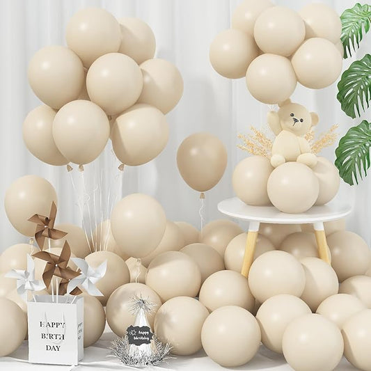 White Sand Balloons 5 Inch, 60 Pcs Small Beige Latex Cream 5'' Mini Matte Retro Off-White Neutral Helium for Birthday Wedding Baby Shower Party Decorations