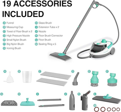 HAUSHOF Steam Cleaner, 1500W Powerful Steam Cleaner for Home with 19 Accessories & 51Oz Water Tank, Chemical-Free Multipurpose Portable Steambot for Floor, Tile, Grout, Couch, Window & Car