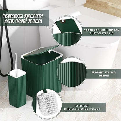 Bathroom Set- 25PC Green Bathroom Sets, Bathroom Set with Shower Curtain and Rugs, Dark Green Shower Curtain Set, Bathroom Accessories Set, Bathroom Trash Can