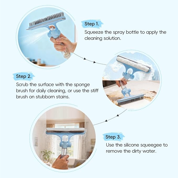 8.27" Wide Spray Squeegee, All-Purpose Shower Squeegee with Sprayer for Glass Doors, Squeegee for Shower Glass with Hook, Window Squeegee with Sprayer for Home (Blue)