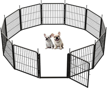 SunsGrove Dog Playpen Outdoor, Heavy Duty 24 Inch 12 Panels Dog Playpen for Small and Puppy Dogs, Free and Safe Play Dog Fence Indoor, Black