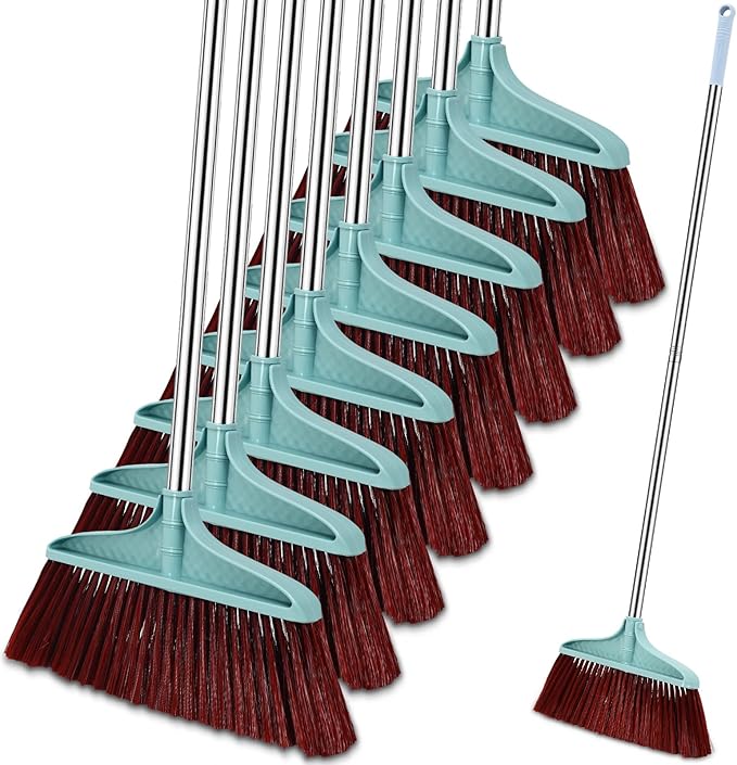 Lasnten 8 Pack Indoor Broom for Floor Cleaning Commercial Set with 49" Stainless Steel Detachable Handle Indoor and Outdoor Floor Brooms for Home, Garage, Kitchen, Office, Patio(Blue,49x13.6 Inches)