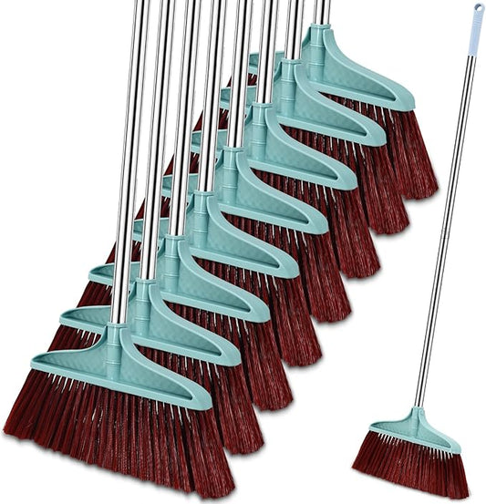 Lasnten 8 Pack Indoor Broom for Floor Cleaning Commercial Set with 49" Stainless Steel Detachable Handle Indoor and Outdoor Floor Brooms for Home, Garage, Kitchen, Office, Patio(Blue,49x13.6 Inches)