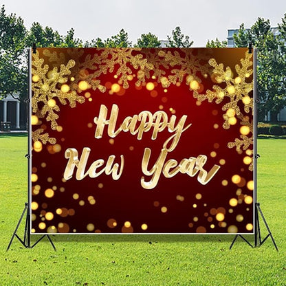 Leowefowa 6x4ft Happy New Year Round Backdrop Cover Red 2026 New Years Background Red and Gold Sequins Glitter Dot New Year Eve Celebration Festival Party Banner Decor Photo Studio Props